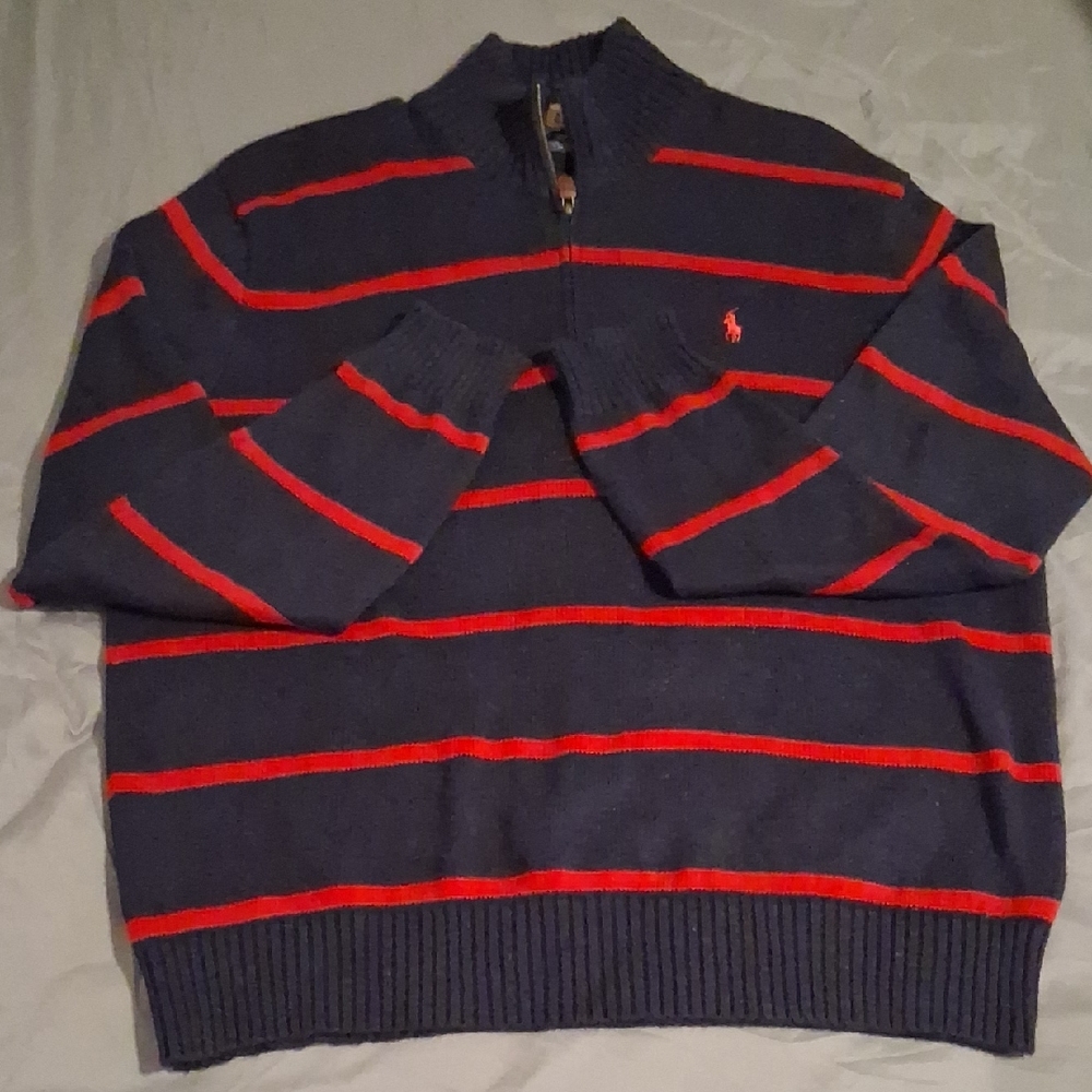 Polo by Ralph Lauren Men's Zip-Up Sweater in Navy and Red